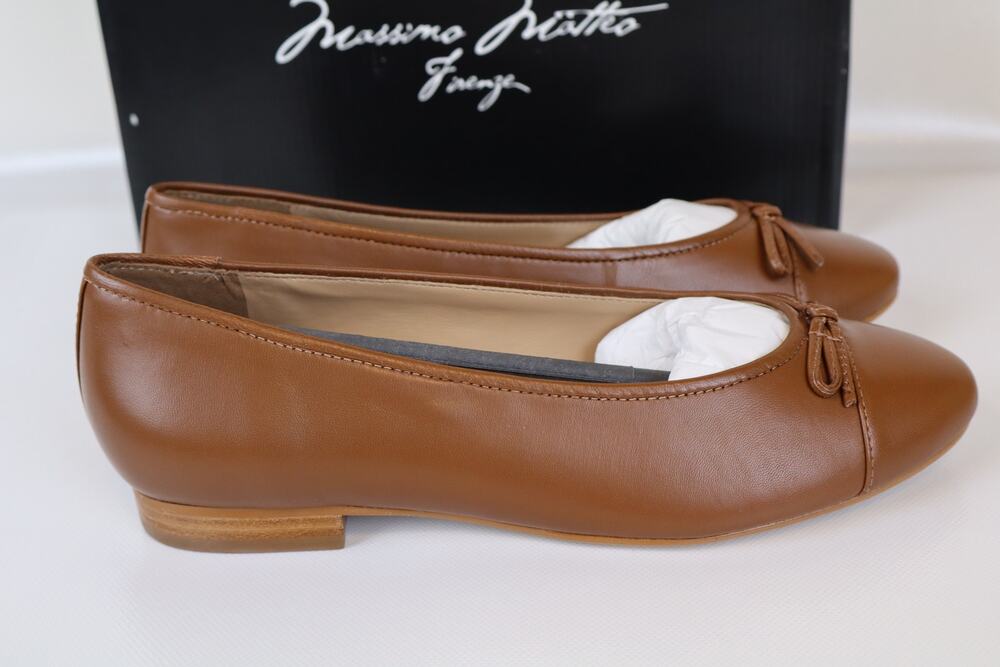 Massimo Matteo Domenique Ballerina Ballet Flats Womens Caramel Brown Leather 7M